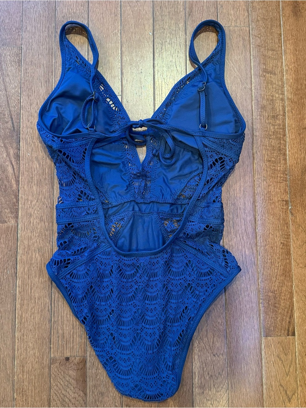 BECCA Navy Blue Crochet One-Piece Swimsuit - Picture 2 of 3